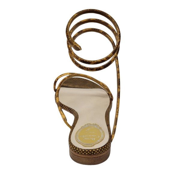 Rene Caovilla Cleo Snakeskin Wrap Flat Sandals In Beige Karung 36/6. - Picture 5 of 14